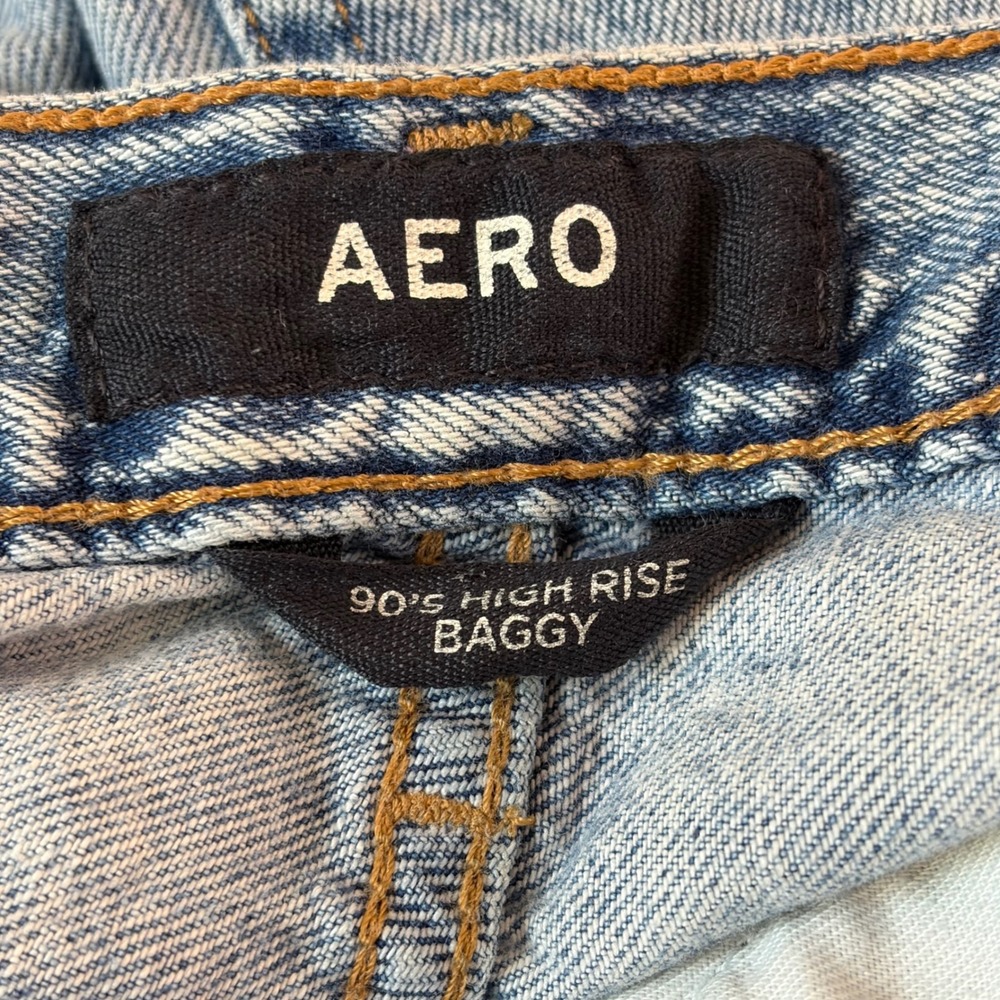 Aero 90s High Rise Baggy Jeans Light Wash Distressed 4 Reg 100% Cotton - Picture 6 of 10
